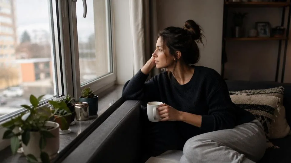 How Does Gabapentin for Alcohol Withdrawal Work hero image of woman linking out the window during her own alcohol withdrawal period.