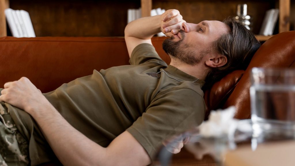 Man suffering from alcohol brain fog